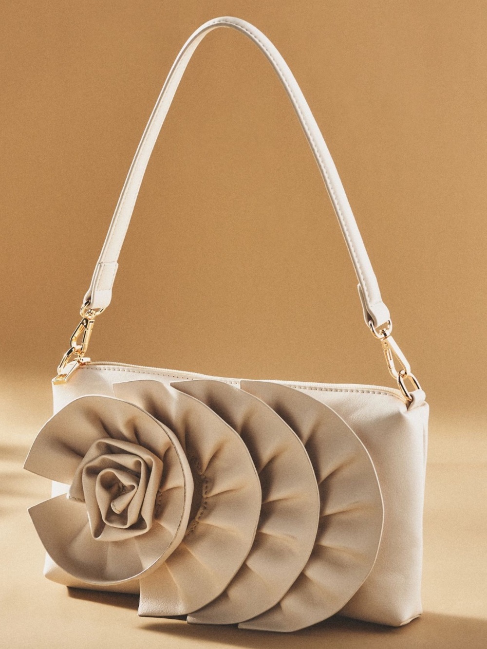 Anthropologie Melie Bianco Ivory Floral Applique Shoulder Bag